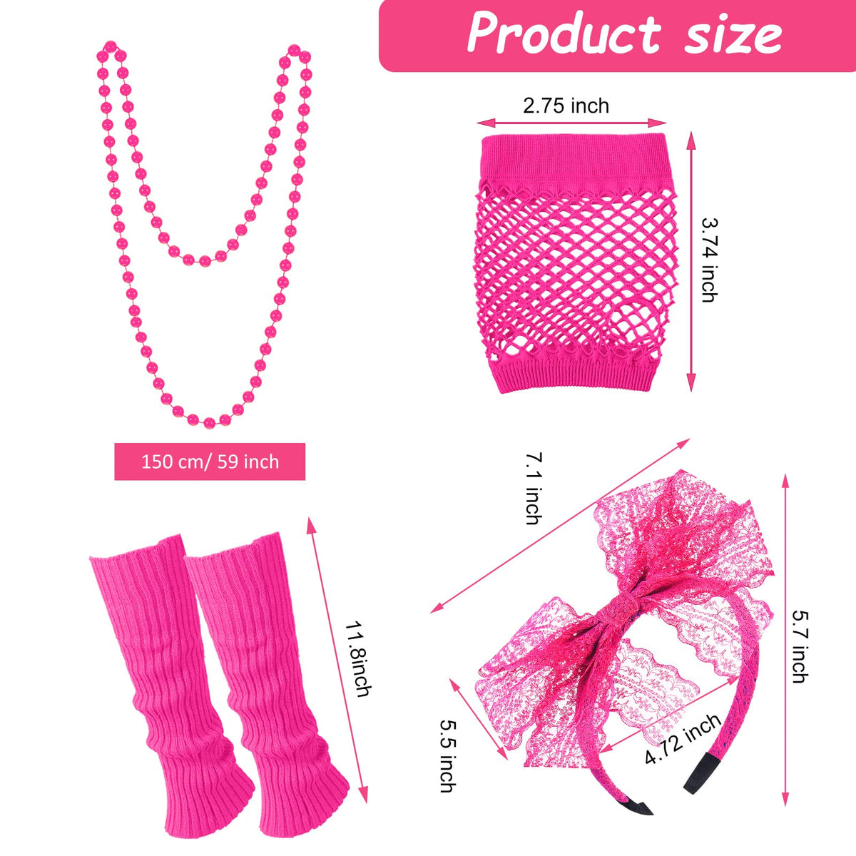 Jadive 12 Pcs 80s Costume Outfits Accessories for Woman Party Fishnet Shirt Legging Vest Hairband Necklace Gloves Leg Warmer(Rose Red, Splash Printed, XX-Large)