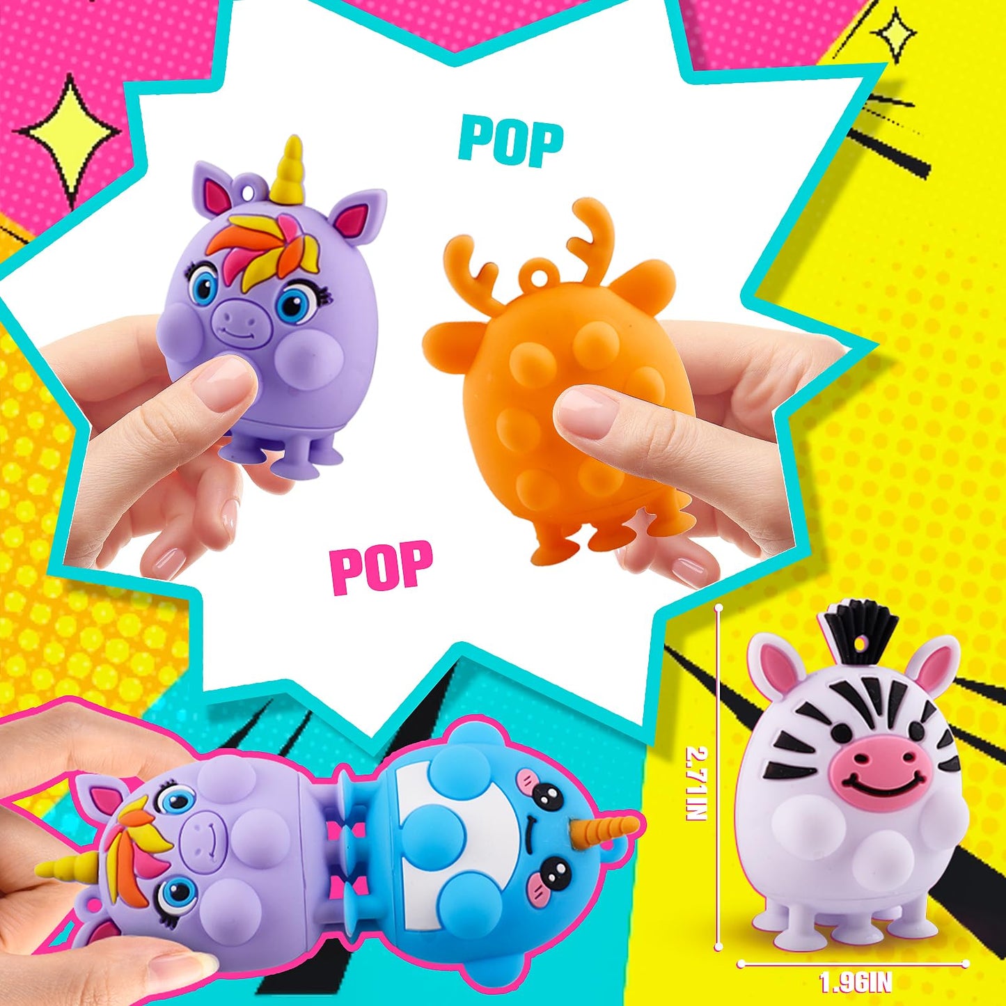 ChildFun 24 PCS Party Favors for Kids, Silicone Animal Pop Fidget Toys with Suction, Birthday Gifts for Boy Girls, Treasure Box Toys, Goodie Bag Stuffers, Prizes for Kids, Pinata Stuffers