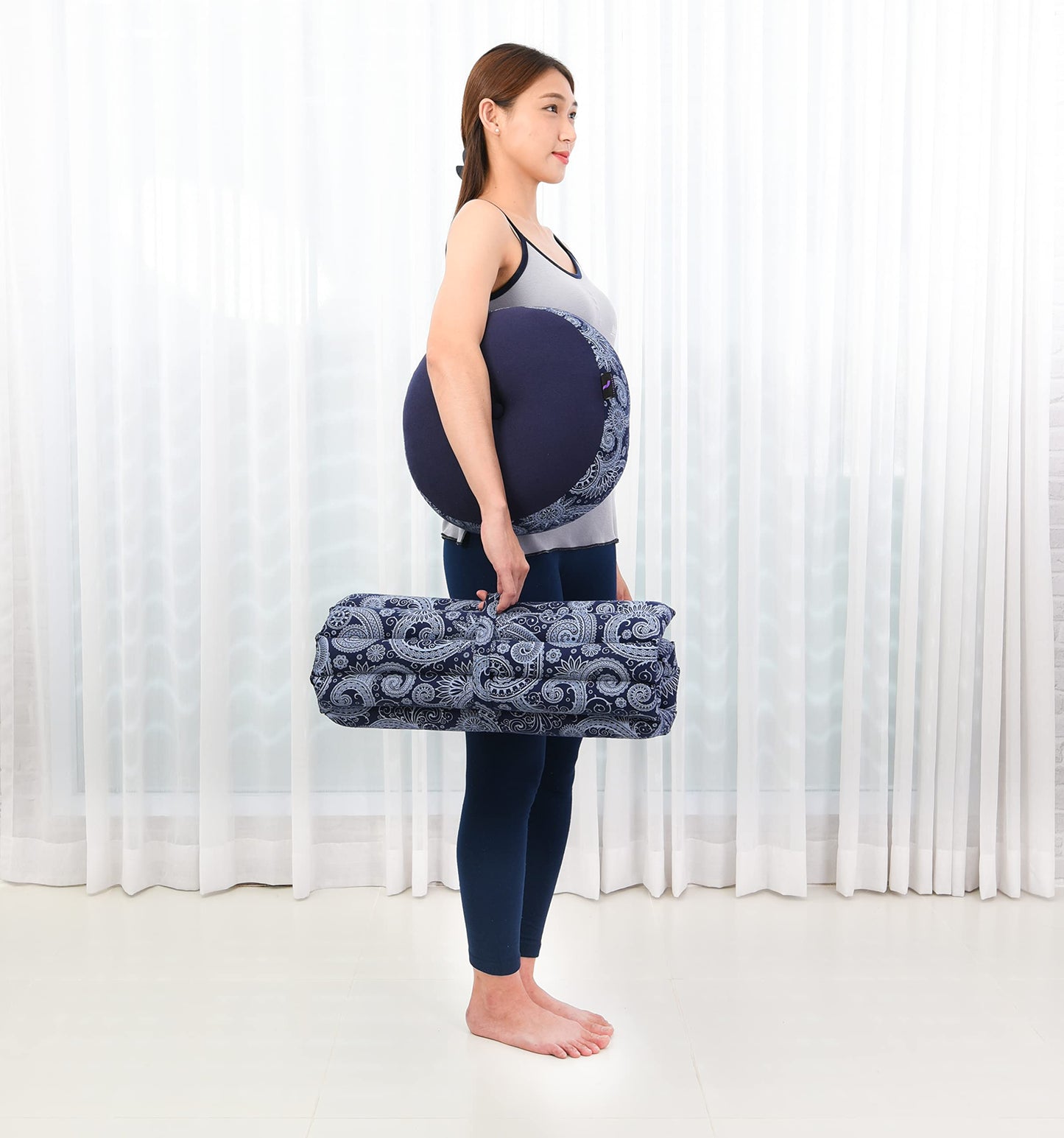 Leewadee Meditation Cushion Set – 1 Small Zafu Yoga Pillow and 1 Small Roll-Up Zabuton Mat Filled with Kapok, Blue White