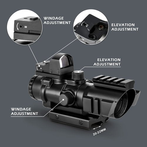 Aomekie 2-in-1 Combo Prism Rifle Scope 4X32 Compact Tactical Red & Green Dot Holographic with Adjustable Brightness