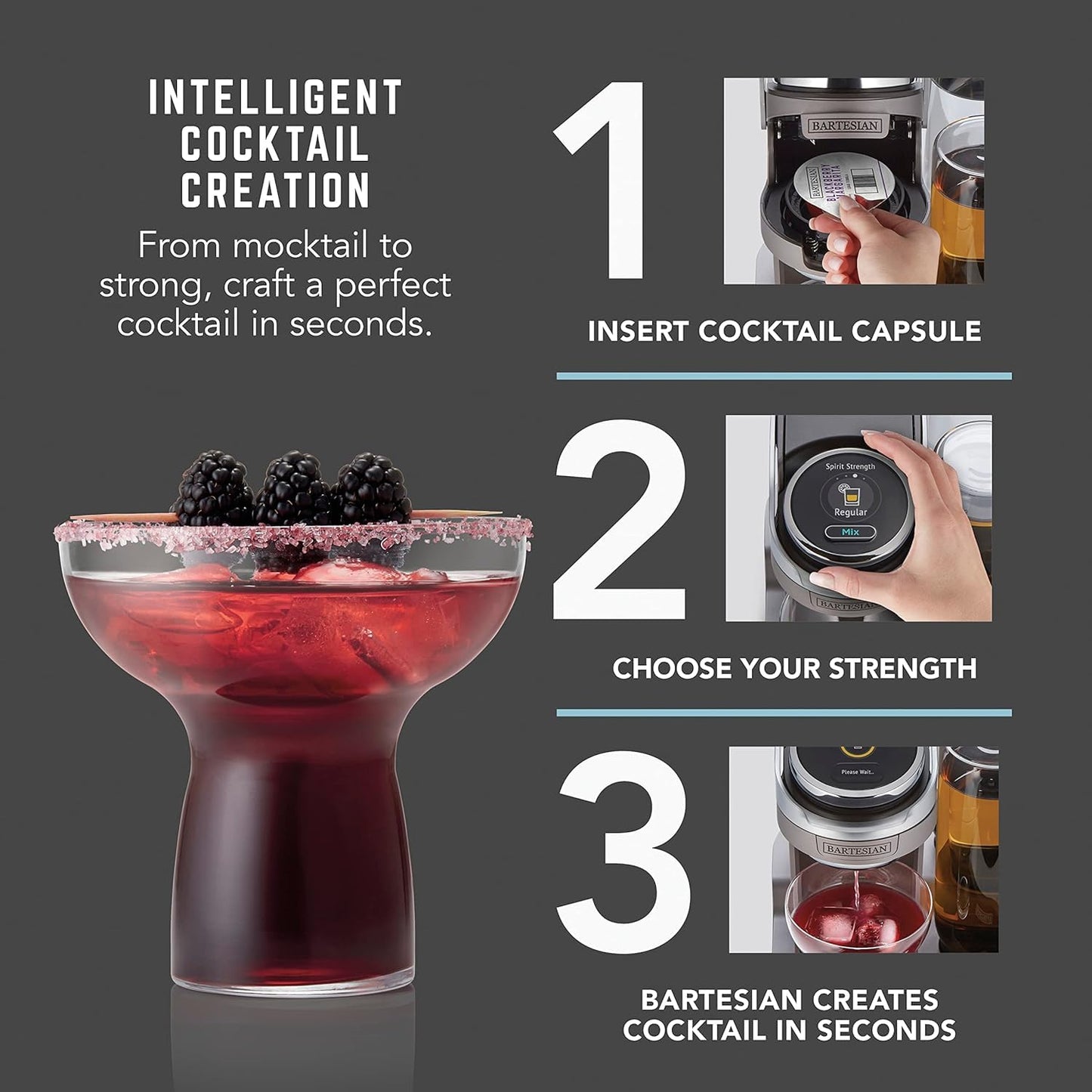 Bartesian Duet Cordless Cocktail Machine and Margarita Maker - Compact Home Bartender Mixologist Drink Mixer with 2 Glass Spirit Bottles - Automatic Machine Makes 500 Premium Cocktails Per Charge