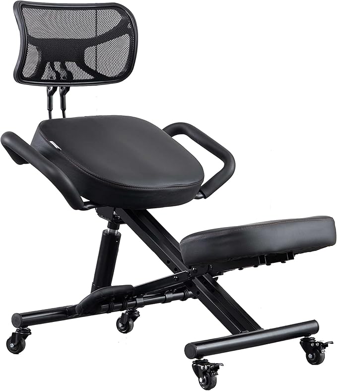 Ergonomic Kneeling Chair with Back Support and Wheels for Office, Adjustable Balance Chair for Home,Black