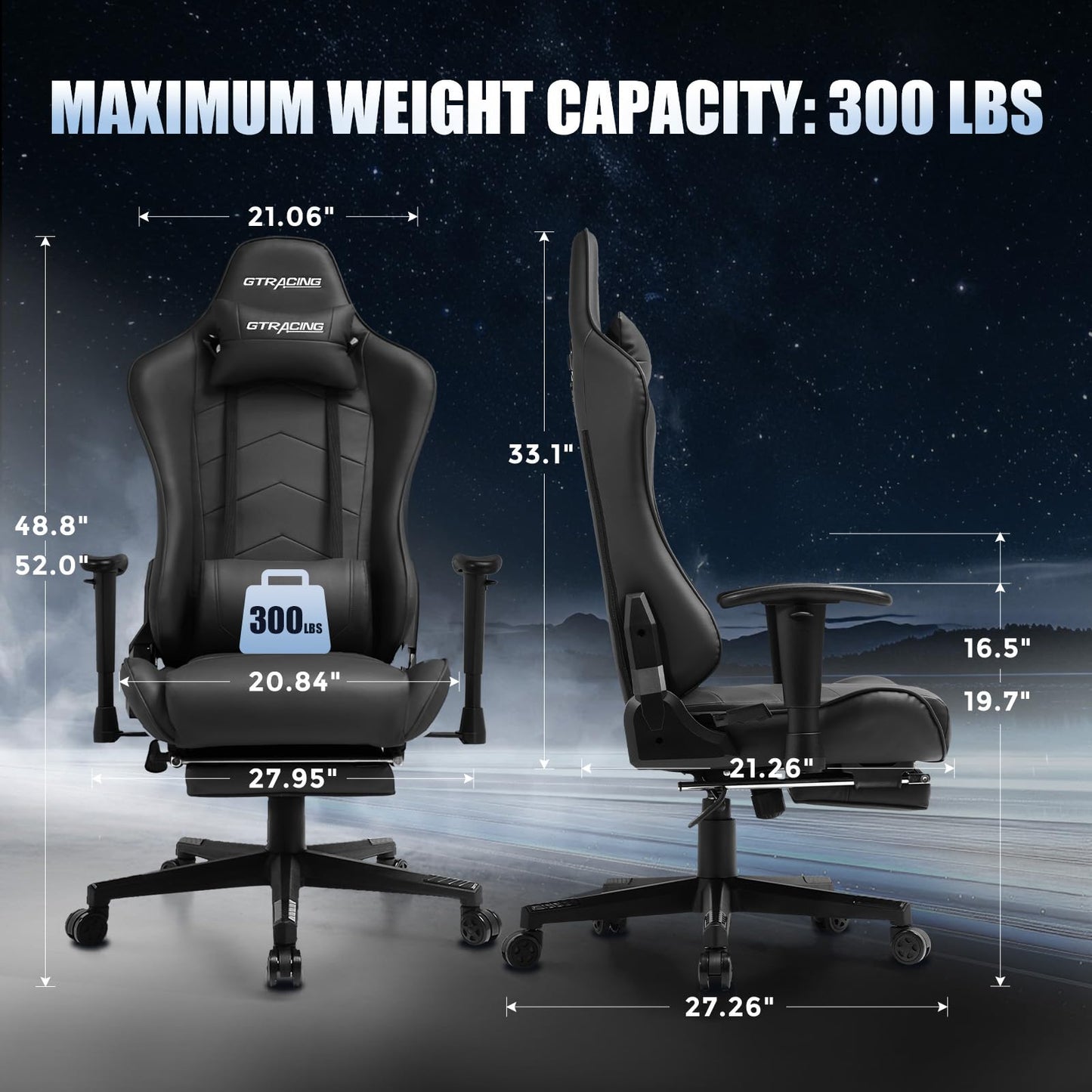 GTRACING Gaming Chair with Footrest, Height-Adjustable 2D Armrests, Racing Style Gamer Chairs for Adults - 160° Reclining Backrest, Computer Game Chair for Office, GT901 (Black)