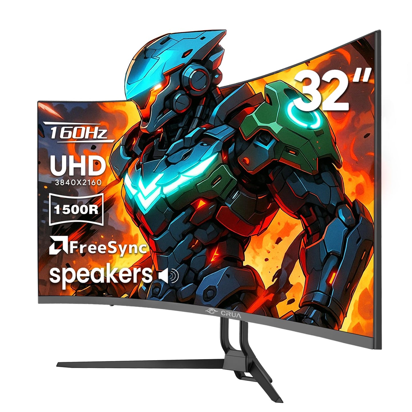 CRUA 32 Curved Gaming Monitor, 4k UHD(3840 * 2160P) VA Screen, 1500R, 144Hz/160Hz Computer Moniter, Supports AMD Freesync, 120%