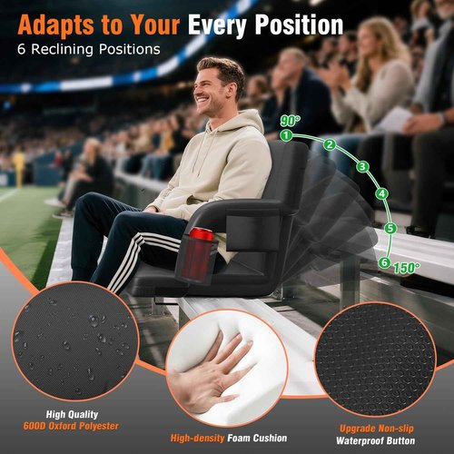 Suteck Dual-Sided Heated Stadium Seats for Bleachers with Back Support, 25" Portable Heated Bleacher Seat with Backrest, 3 Heat Levels, 5 Pockets – Ideal for Outdoor Stadiums and Events - Black
