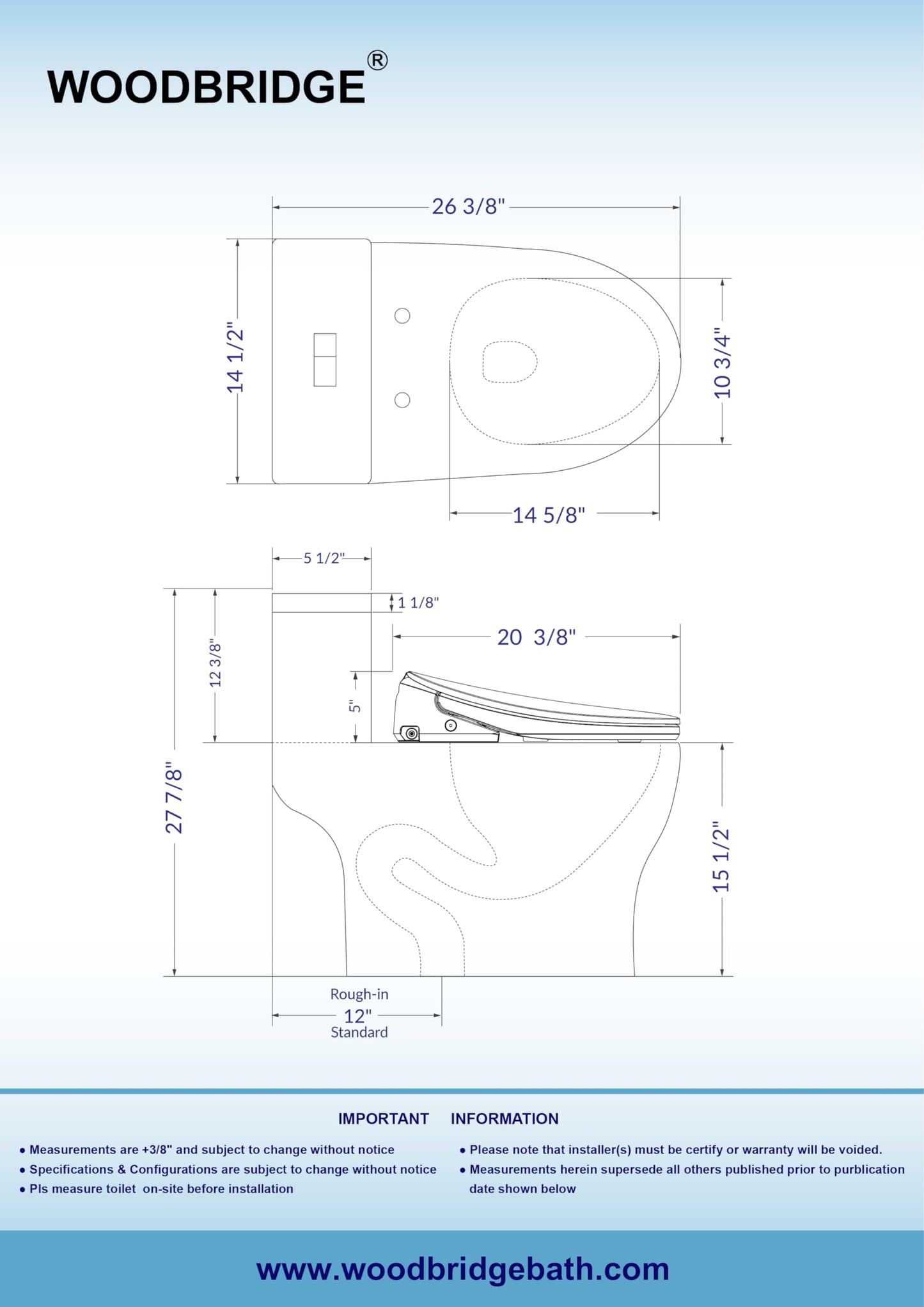 WOODBRIDGE Elongated 1-Piece Toilet with Advanced Auto Open & Close Bidet Smart Toilet Seat, Child Wash, 1000 Gram MaP Flushing Score, 1.28 GPF Dual, Water Sensed