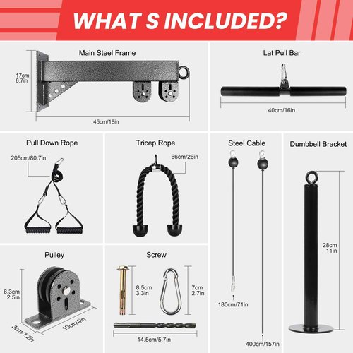 HUCOVIN LAT Pulldown Attachments Pulley System Gym Tricep Rope Pull Down Training Cable Machine LAT Pulldown Machine for Home Gym
