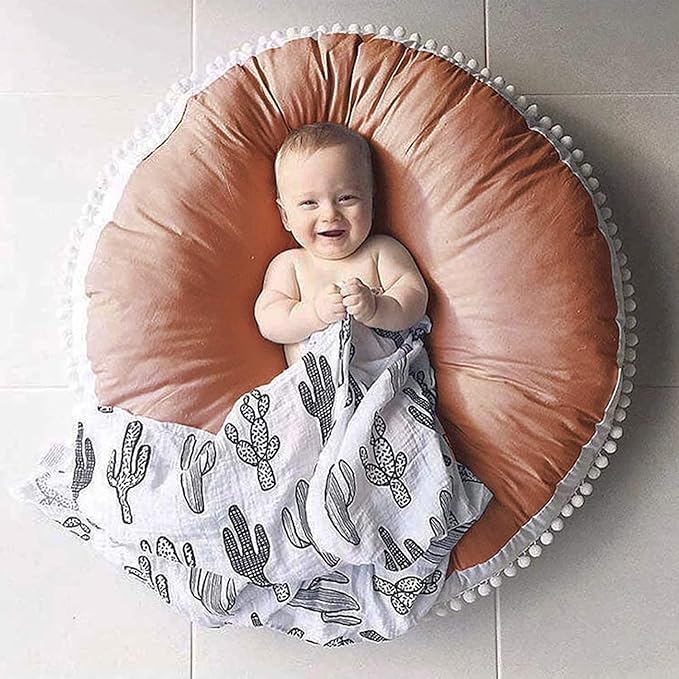 Kishome Large Floor Pillow Kids Round Floor Cushion Seating, 35 inches Big Circle Pillow, Round Pillows Seating for Children, Oversized Mat for Reading Nook Teepee Playroom Nursery Canopy Brown