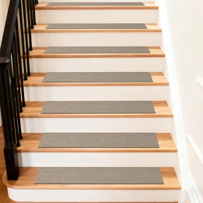 Art3d Stair Treads for Wooden Steps 15Pcs, 8" X 30" Non Slip Stair Runner Rugs with Reusable Adhesive for Elders Kids and Dogs, Machine Washable Peel and Stick Stair Treads Carpet, Beige