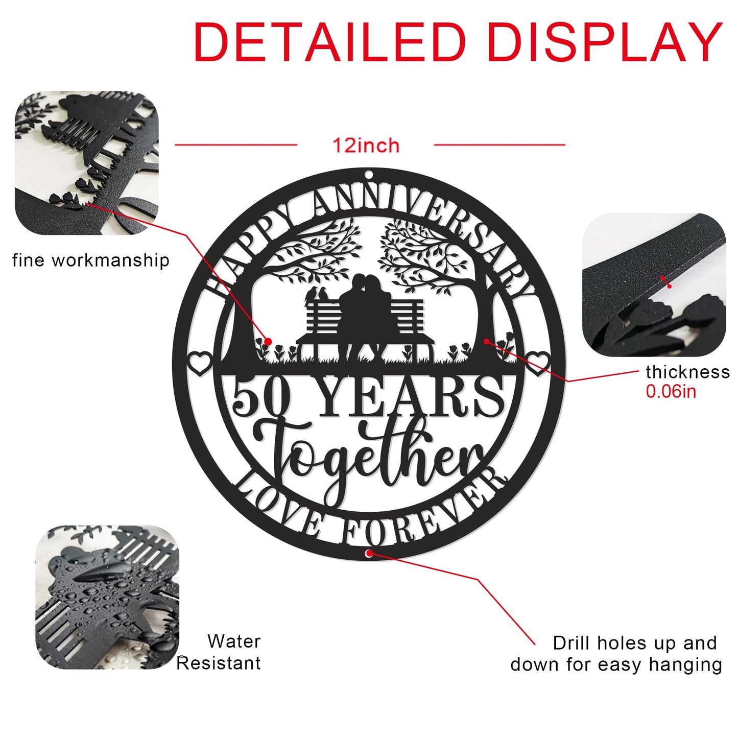 12'' 50th Anniversary Wedding Gifts for Couple, Parents, Friends,Happy 50th Anniversary Wedding Gifts, Golden Anniversary Decorations