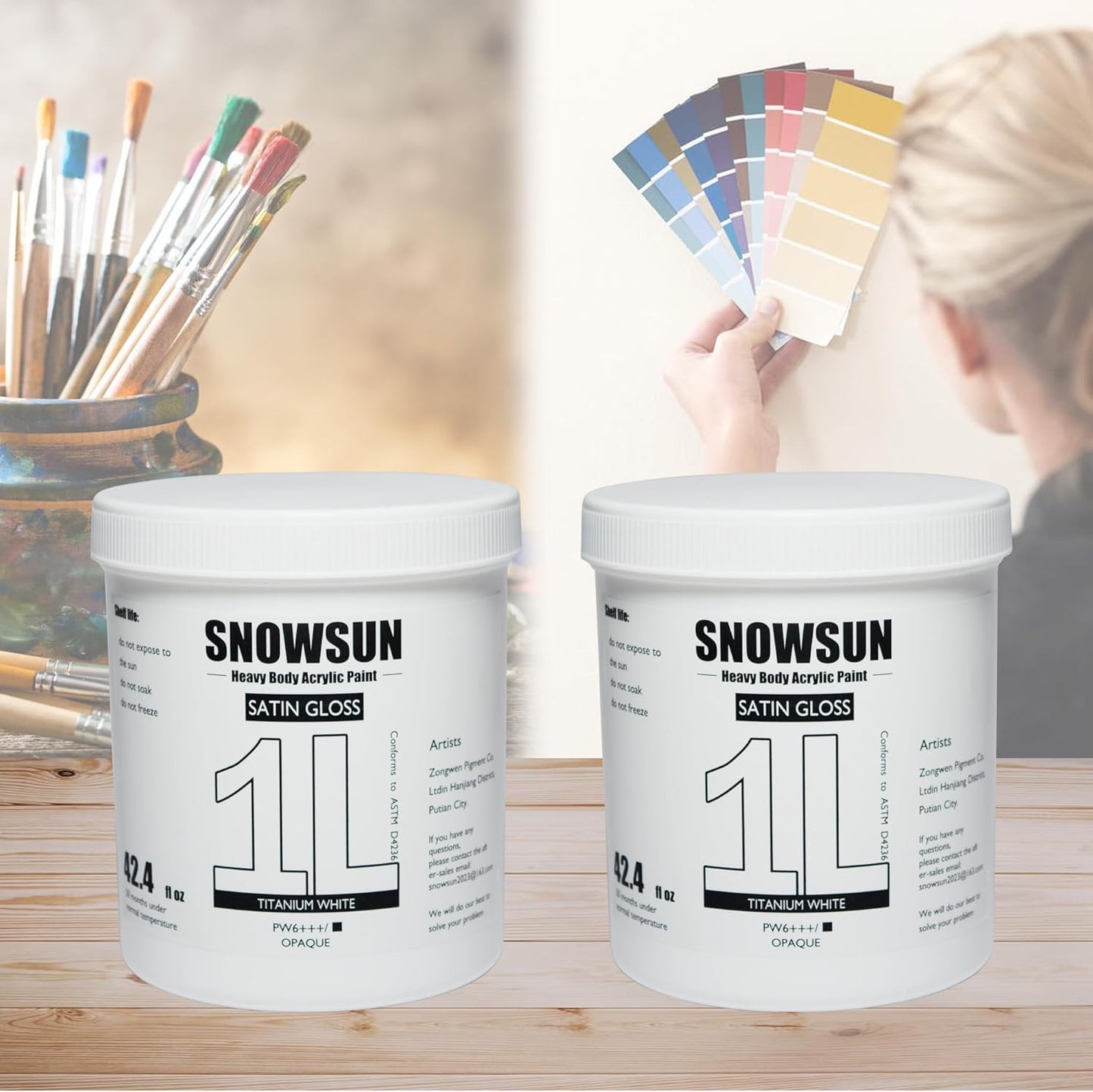 SNOWSUN Basics Titanium White Acrylic Paints, Large Bulk Acrylic Paint (42.4 oz, 1000ml) Non Toxic Gloss Heavy Body Art Paint for Multi-Surface, Ideal for Canvas Wood Ceramic Fabric and Nail Art Leather, Stone Craft, for Artists & Beginners