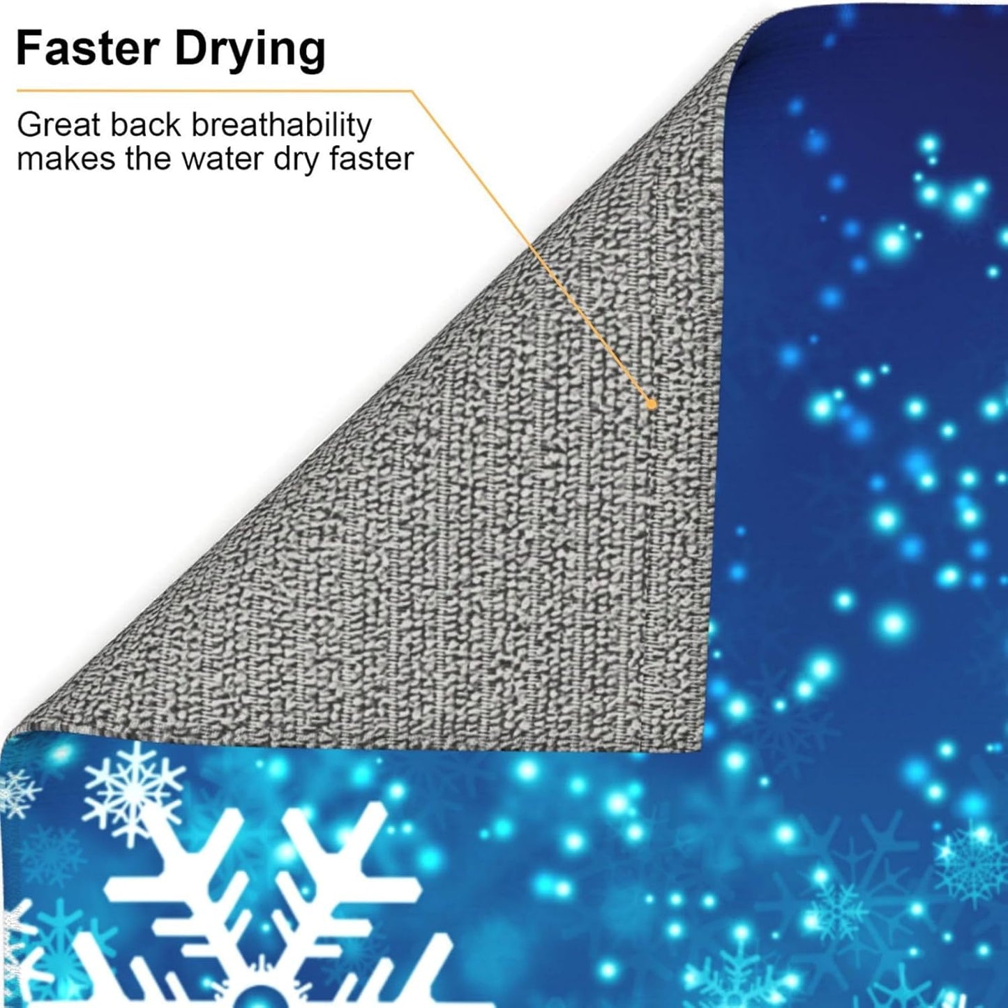 Dish Drying Mat Christmas Snowflake Blue Xmas Winter for Kitchen Counter Absorbent 16x18 Inch Microfiber Dishes Plate Glass Dry Draining Pad Reversible Washable