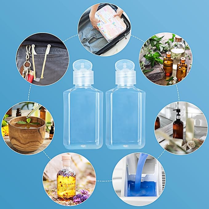 APACALI 100PCS Plastic Travel Bottles 2oz Mini Shampoo Bottles Small Empty Bottles Refillable Cosmetic Containers with Flip Cap Clear Portable Small Bottles for Liquid, Lotions, Toner, Body Soap
