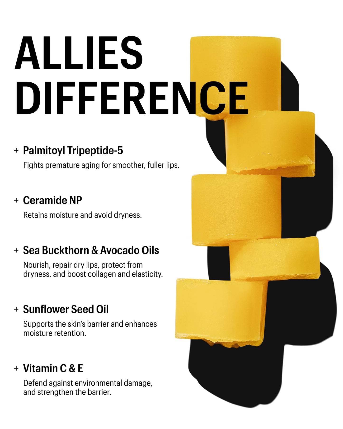 Allies of Skin Peptide & Ceramide Repair Lip Balm with Palmitoyl Tripeptide-5, Ceramide NP, Sea Buckthorn Oil, Avocado Oil, Sunf