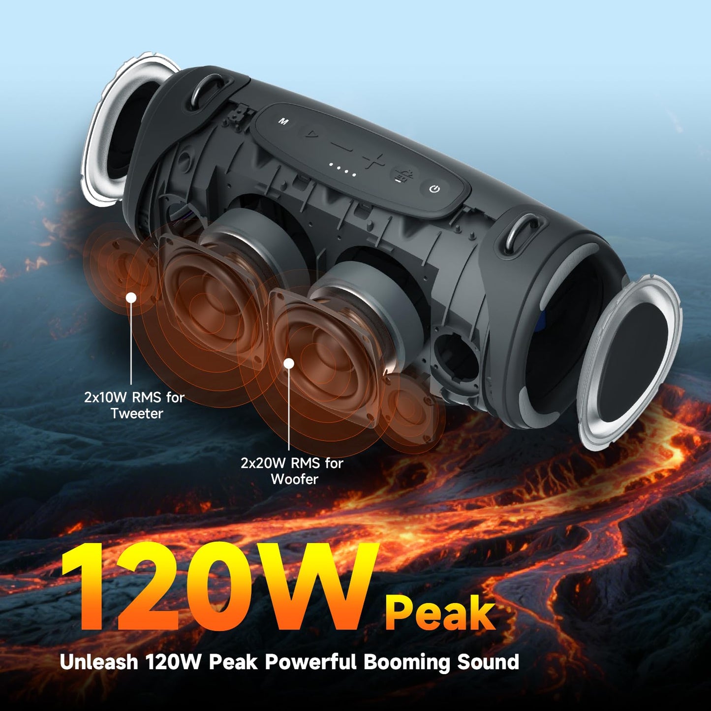 TAZATA Portable Bluetooth Speaker 80W RMS,120W Peak Loud Subwoofer Wireless Stereo with HD Sound,8H Playtime IPX7 Waterproof for Party cmaping Beach (CAMO-80W RMS/120W Peak)