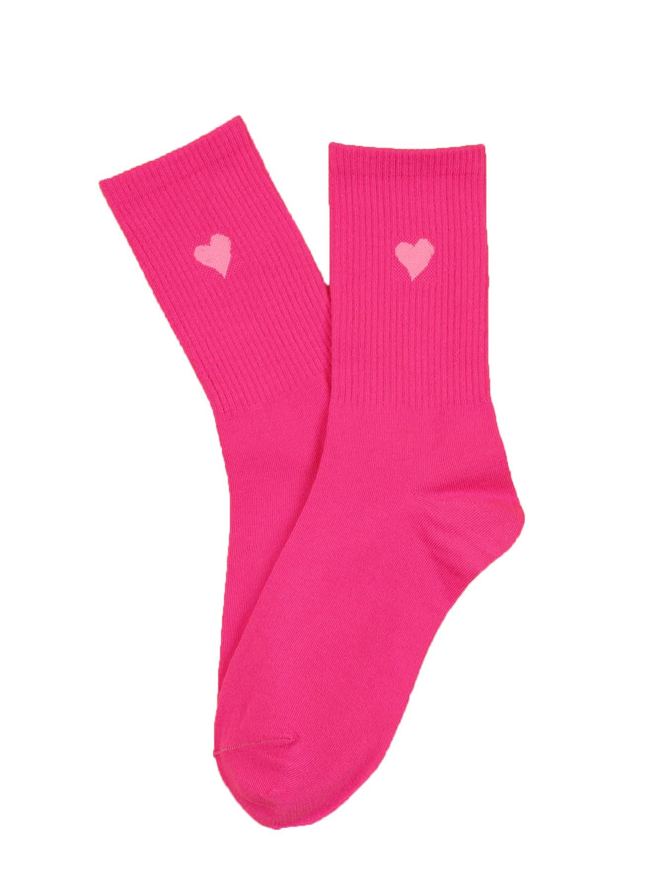 OYOANGLE Women's 1 Pairs Casual Heart Print Crew Socks Athletic Ankle Dress Socks Hot Pink one-size