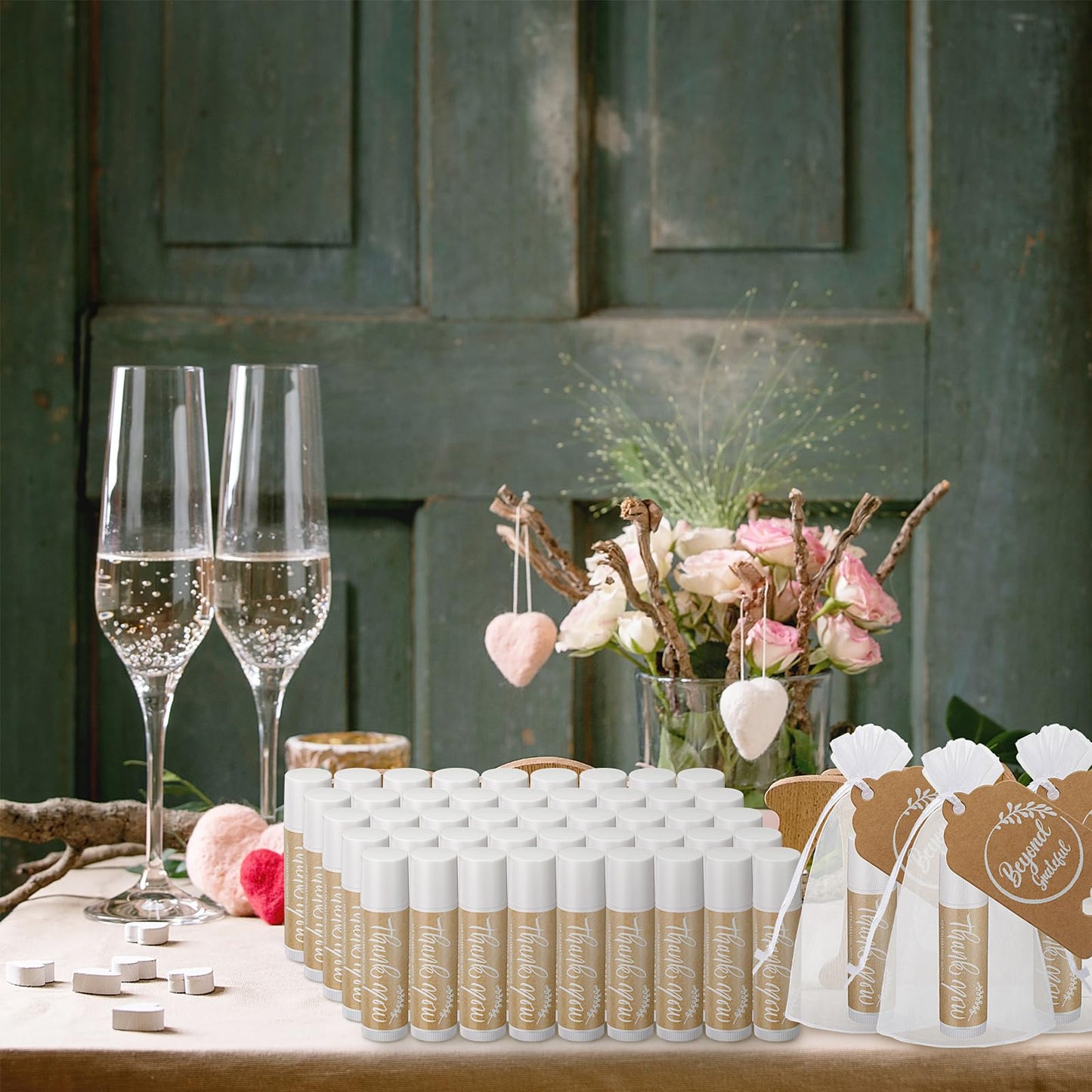 Leelosp Wedding Thank You Lip Balm Bulk Small Natural Moisturizing Mini Balm Lip Care Product Include Organza Bag and Appreciati