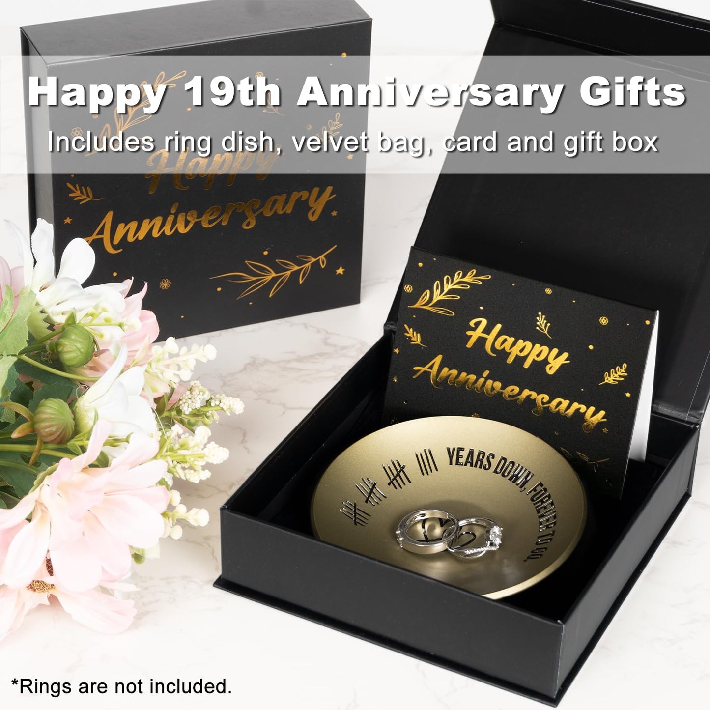 19th Anniversary Bronze Gifts, 19 Year Wedding Anniversary for Her Him Wife Husband, 4" Ring Holder Dish - Unique Bronze Metal Jewelry Tray Decor for Women Men Couple Parents