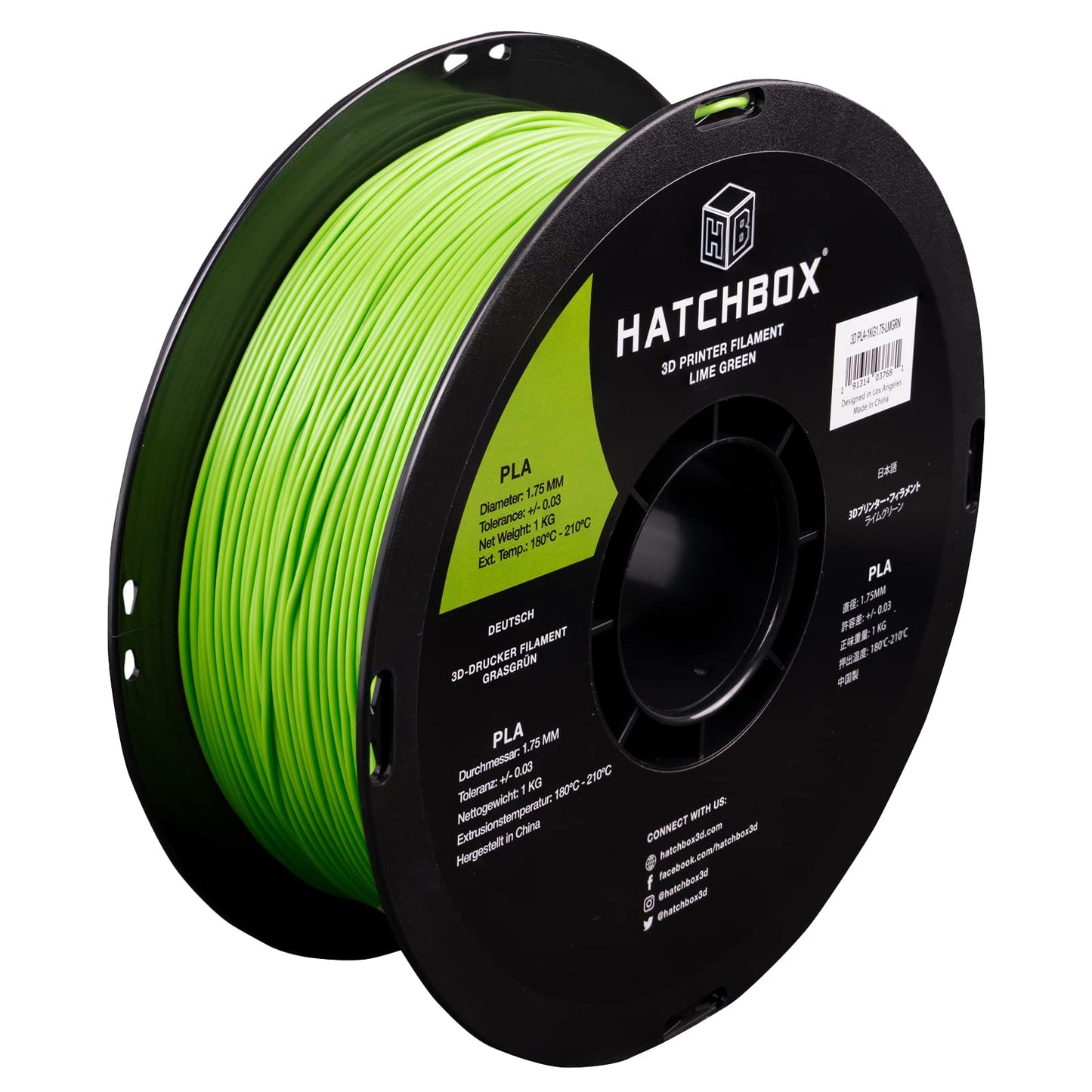 HATCHBOX 1.75mm Lime Green PLA 3D Printer Filament, 1 KG Spool, Dimensional Accuracy +/- 0.03 mm, 3D Printing Filament