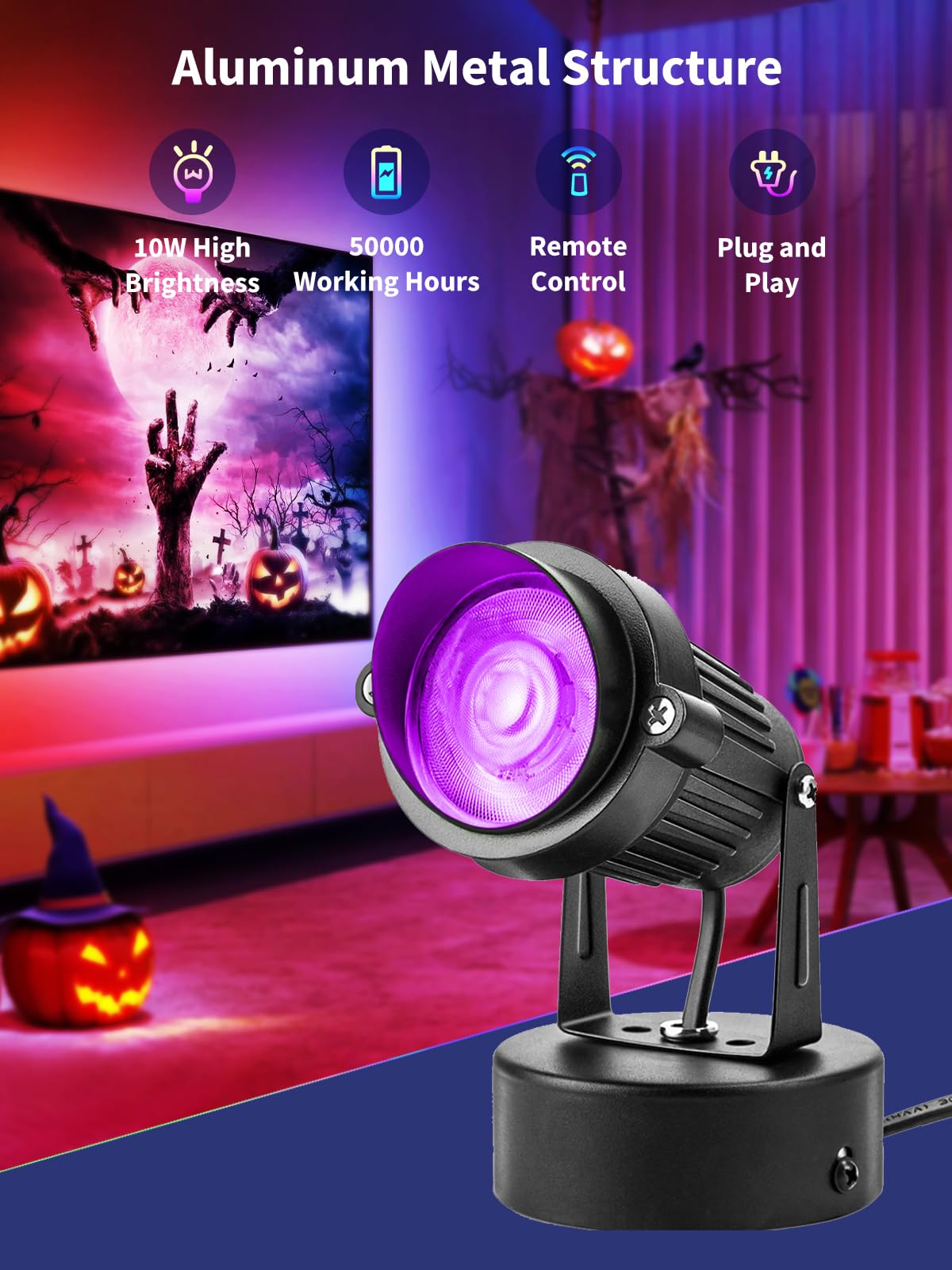 ZUCKEO LED Spot Lights Indoor RGBW Up Lights with Remote, 120V 10W Uplighting Indoor Spotlights Plug in, 4.92FT Code Accent Flood Light Christmas Color Changing Landscape Lighting with Switch (2Pack)