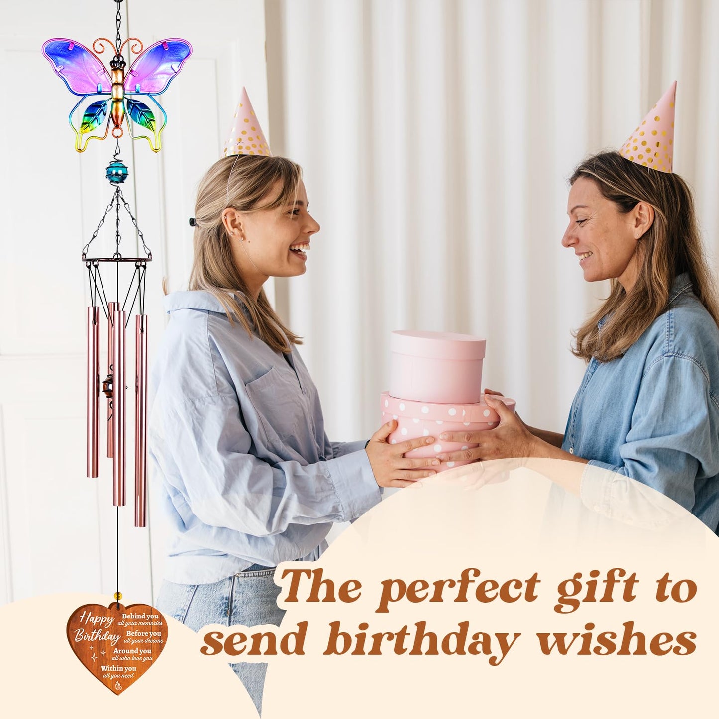 Birthday Gifts for Women, Happy Birthday 20th 30th 40th 50th 60th Gifts for Women Friendship, Friends Sister Bestie BFF Coworker Mom Gift for Birthdays, Unique Garden Decor Birthdays Wind Chimes