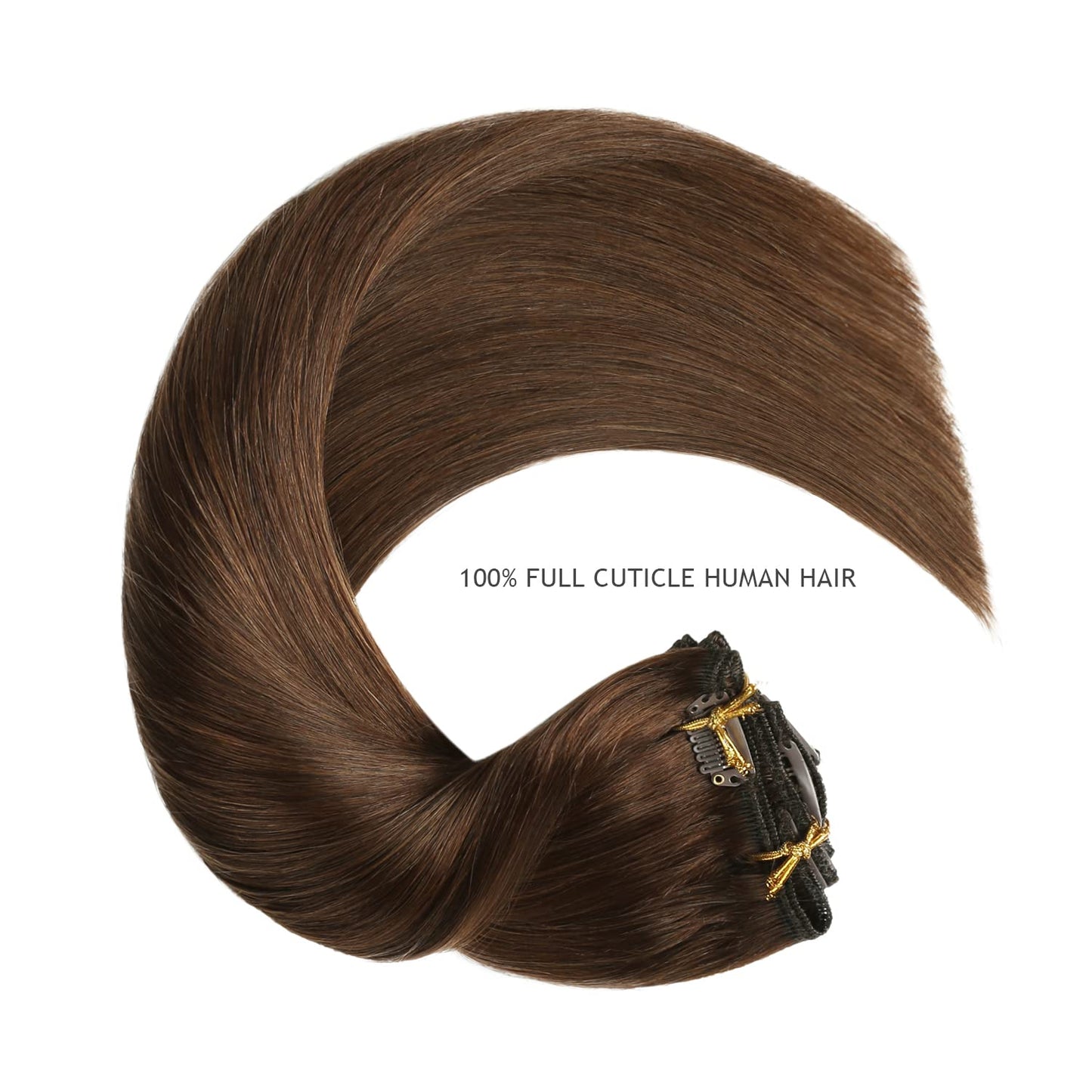 YILITE Hair Extensions Clip in 100% Real Human Hair 8Pcs/Pack 120g Chocolate Brown Thick Silky Straight Remy Human Hair Extensio