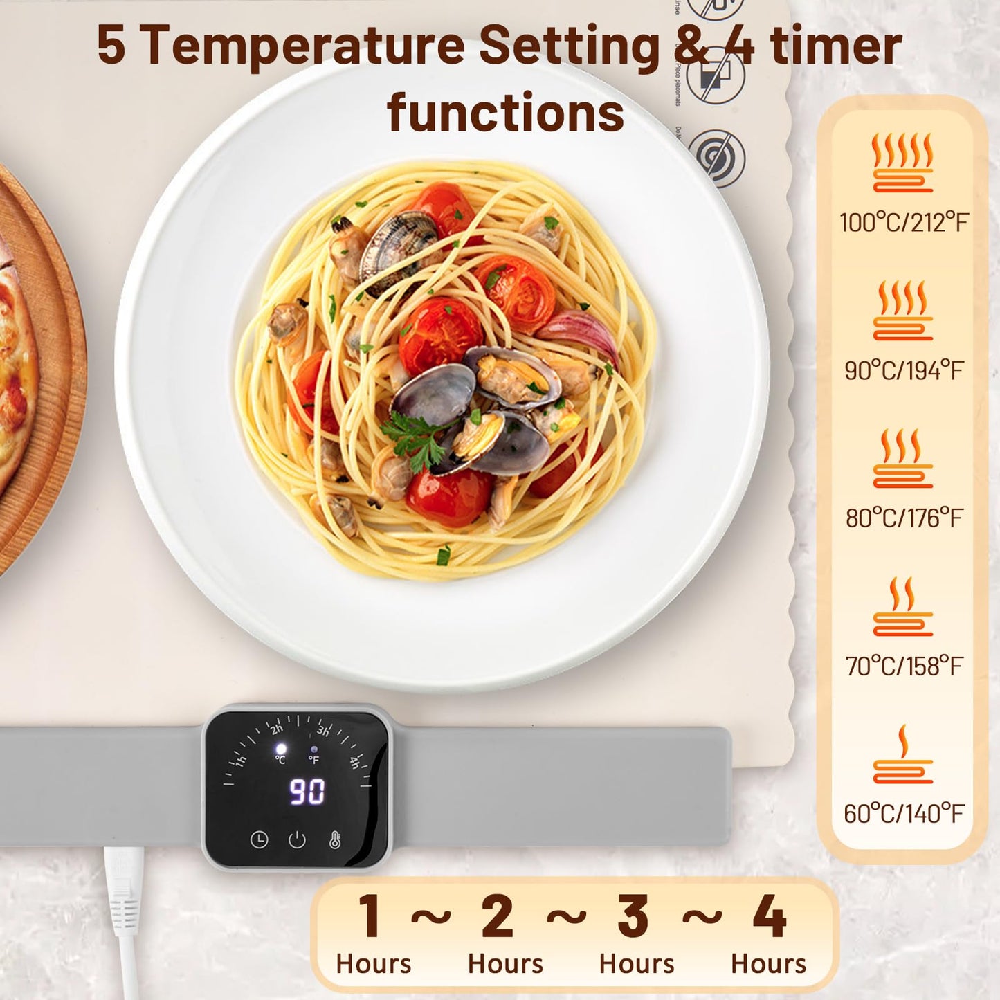 Warming Mat for Food, Food Warming Mat, White Elephant Gifts, Portable Electric Warming Tray for Food,with 5 Temperature Settings,Heating Mat for Food,Food Warmer for Buffet Party, Daily Use