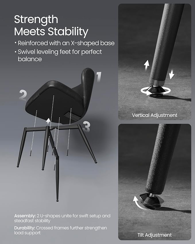 VASAGLE EKHO Collection - Dining Chairs Set of 2, Upholstered Kitchen Chairs, Comfortable Seat, Synthetic Leather with Stitching, Mid-Century Modern, Easy Assembly, Living Room Lounge, Ink Black