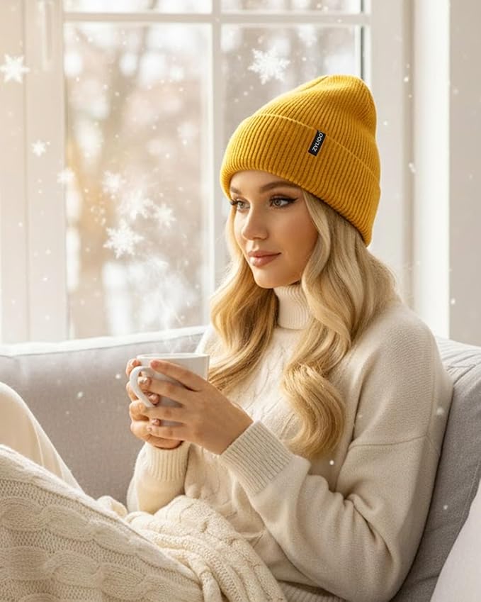 Zylioo Oversize Beanie Hats, XXL Big Size Ribbed Knit Cuffed Winter Hat for Cold Weather, Warm Skull Watch Cap