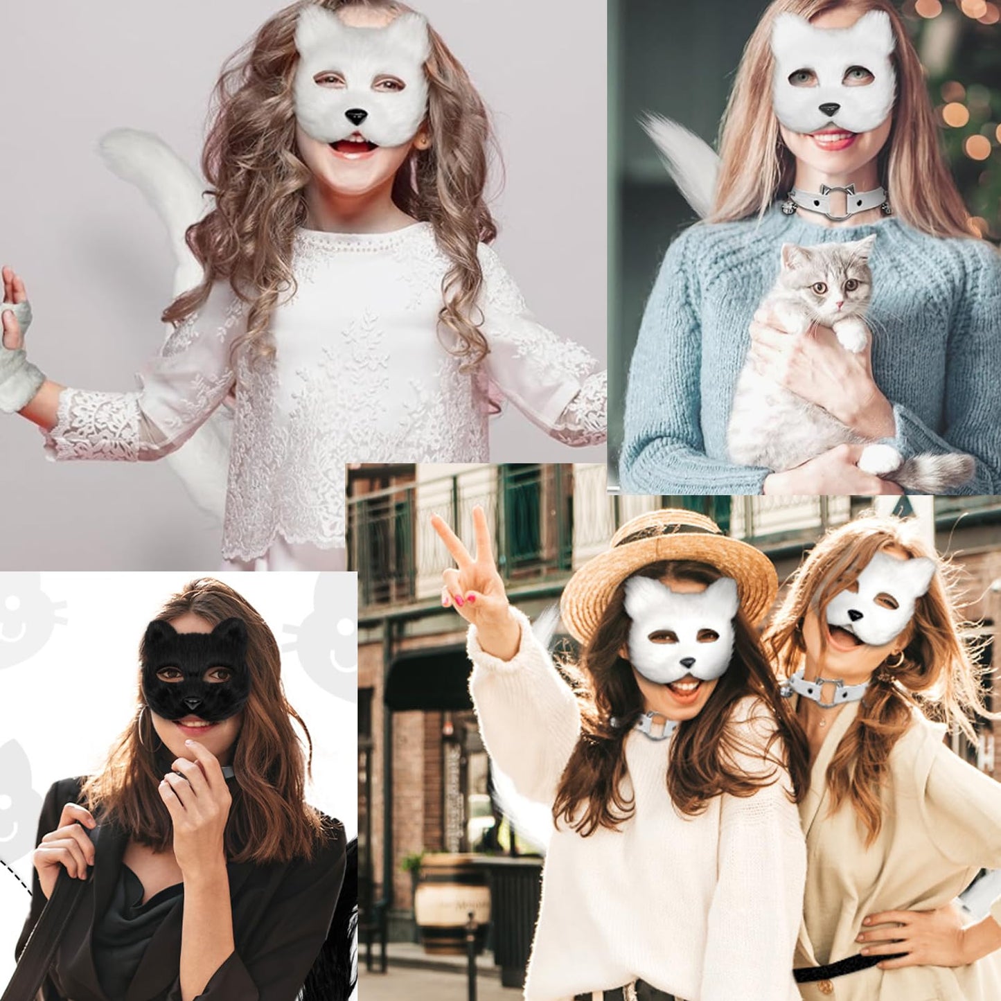NWSTESLE Furry Therian Mask and Tail for Kids,Animal Fox Mask Wolf Tail Paws Set,Over 1 Years Old