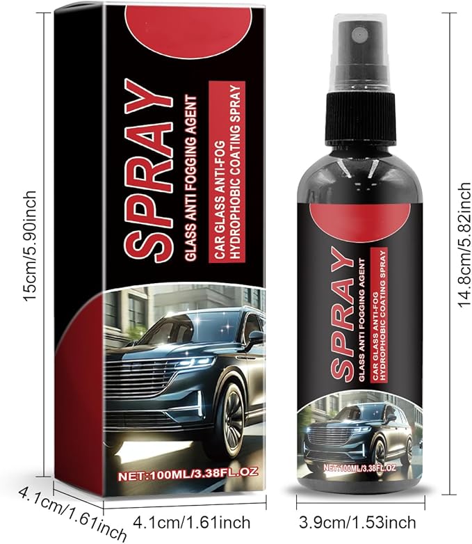 Auto Glass Cleaner Spray for Windshield Windows Mirrors, Anti-Fog Prevents Buildup, Streak-Free Versatile Automotive Window Cleaner Car Glass Clean Spray, 3.38 fl oz