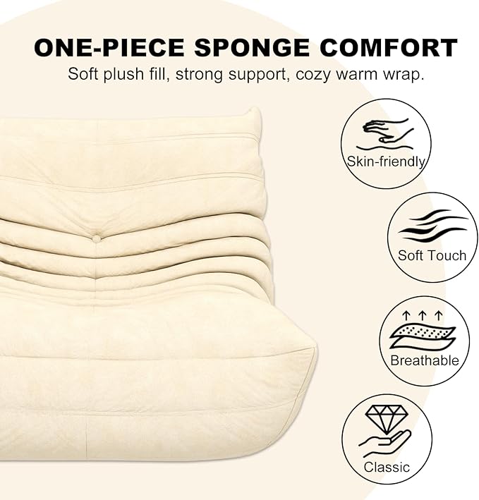 Snug Sofee Bean Bag Chair for Adults, Lazy Floor Sofa Couch - Adult Size with Soft Waterproof Fabric for Living Room, Apartments, Reading Corner, Gaming, and Movie Venue (White)