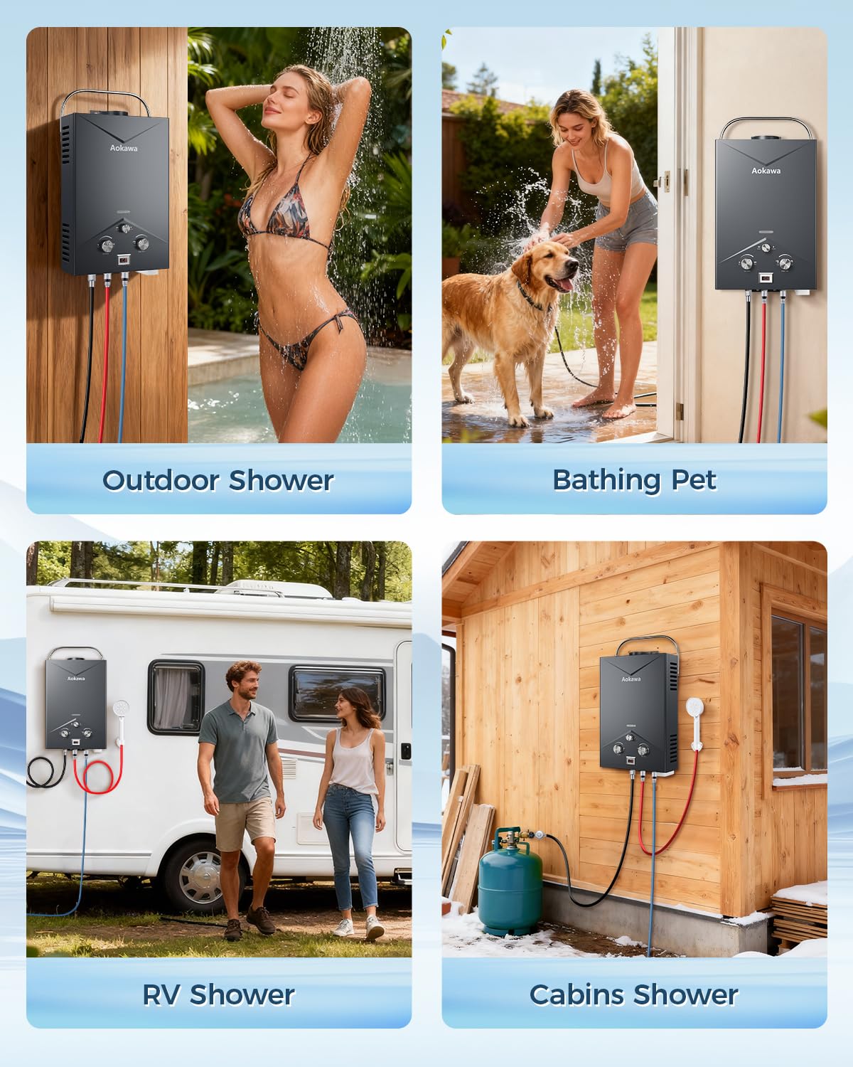 Aokawa Portable Propane Tankless Water Heater, 1.78 GPM On-Demand Hot Water Heater with Shower Head, Outdoor Camping RV Cabin Use, Propane Gas Instant Hot Water, Overheat & Anti-Freeze Protection