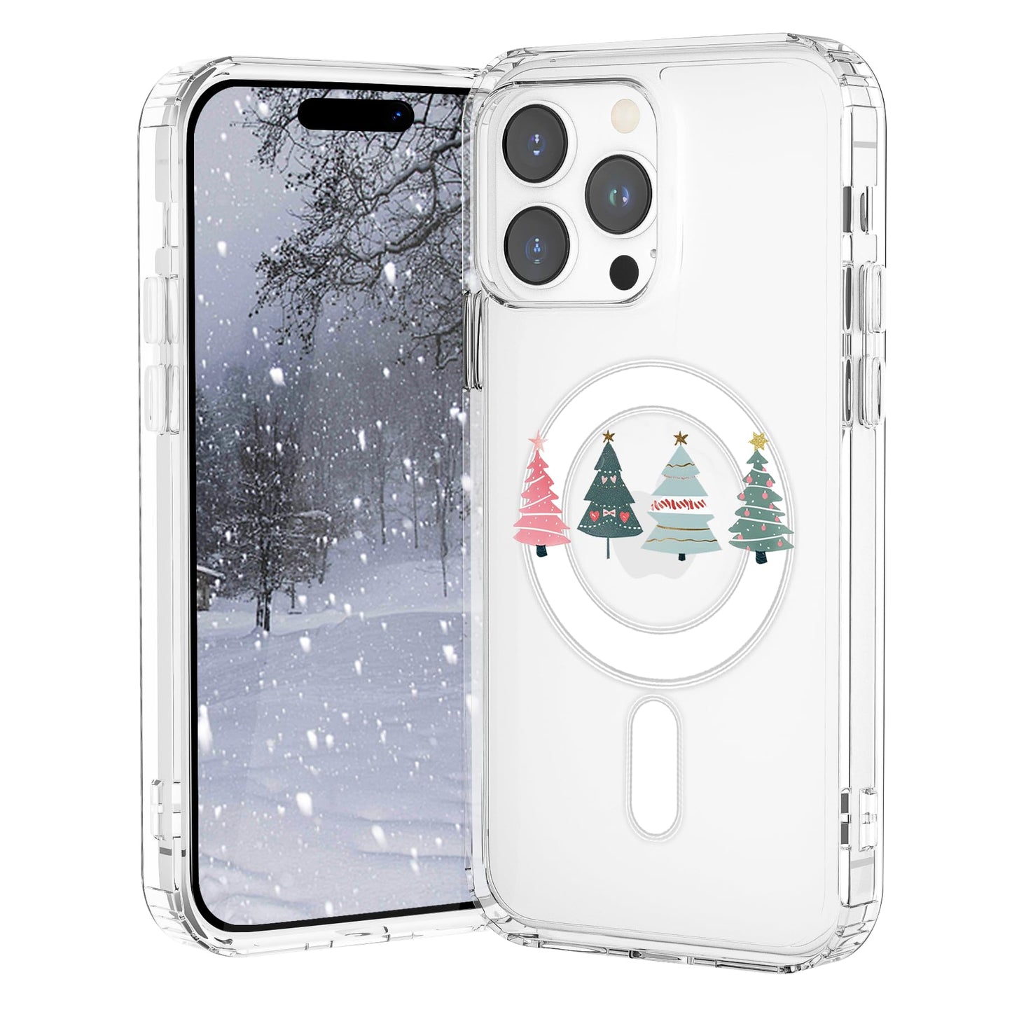 VibrantFruitique Christmas Case for iPhone 17 Pro,Preppy Christmas Tree Clear Magnetic Case,Compatible with MagSafe,Soft TPU Bum