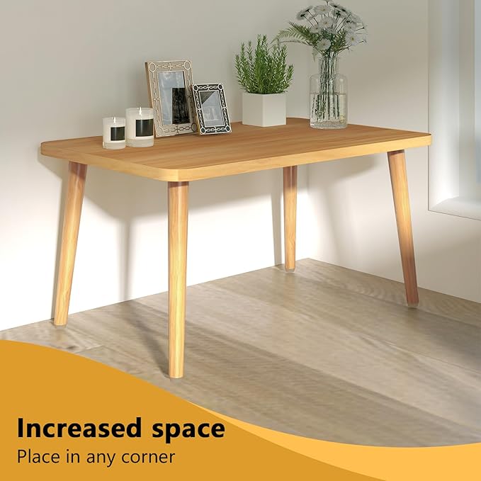 Funecy Square Coffee Table Low Table with 4 Solid Wood Sturdy Legs, Floor Table Desk for Sitting on The Floor, Storage and Living Room Furniture (Natural)