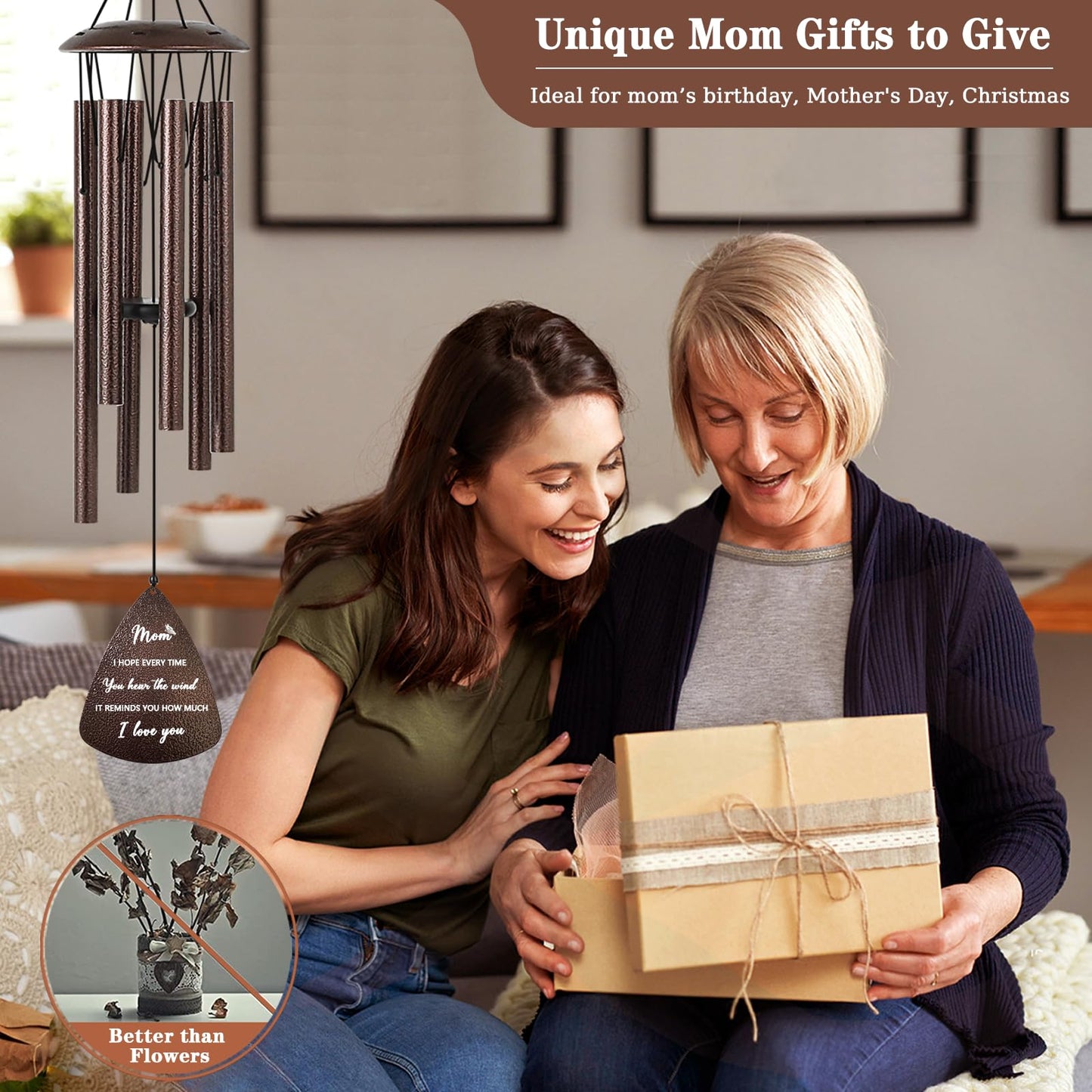 Soopau Gifts for Mom, 32" Bronze Wind Chimes, Birthday Gifts for Mom from Daughter Son, Christmas Birthday Gift for Mama Mother in Law