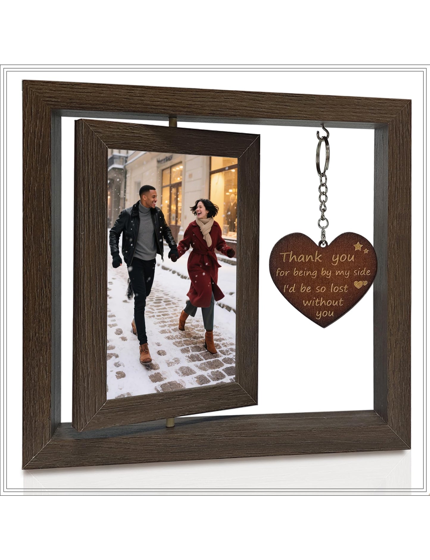 Kinonlus Rotating Photo Frame 4x6 Inch Double-Sided Display for Couples & Parents Gift for Anniversary, Wedding or Family Anniversary Memorial Valentines Thanksgiving Keepsake Decor
