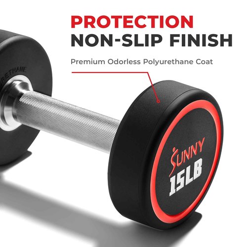 Sunny Health & Fitness Premium Polyurethane Commercial Grade Round Dumbbells with Diamond Knurled Handle, Durable Strength Training Equipment for Home Gym, 10-Pound (Pair) - SF-DB02-10