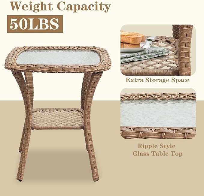 Belord 5 Pieces Patio Furniture Sets Wicker Outdoor Furniture, Rattan Patio Swivel Glider Chairs with 2 Ottoman and Glass Side Table, Yellow Wicker