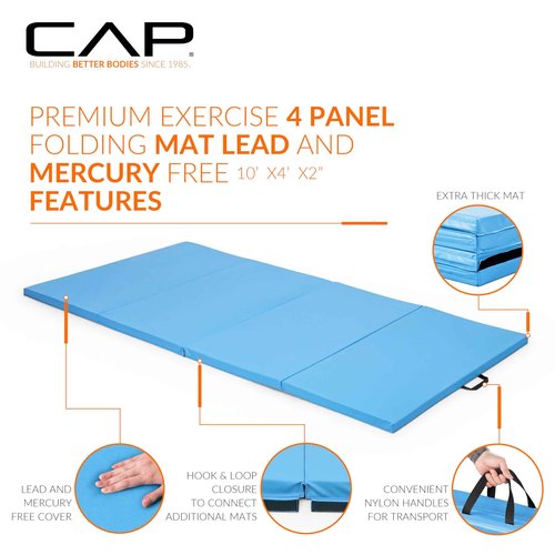 CAP Barbell Folding Exercise Mat – Durable, Anti-Tear, Thick Padding for Fitness, Aerobics, Gymnastics & Home Workouts. 10' x 4' x 2" thick BLUE