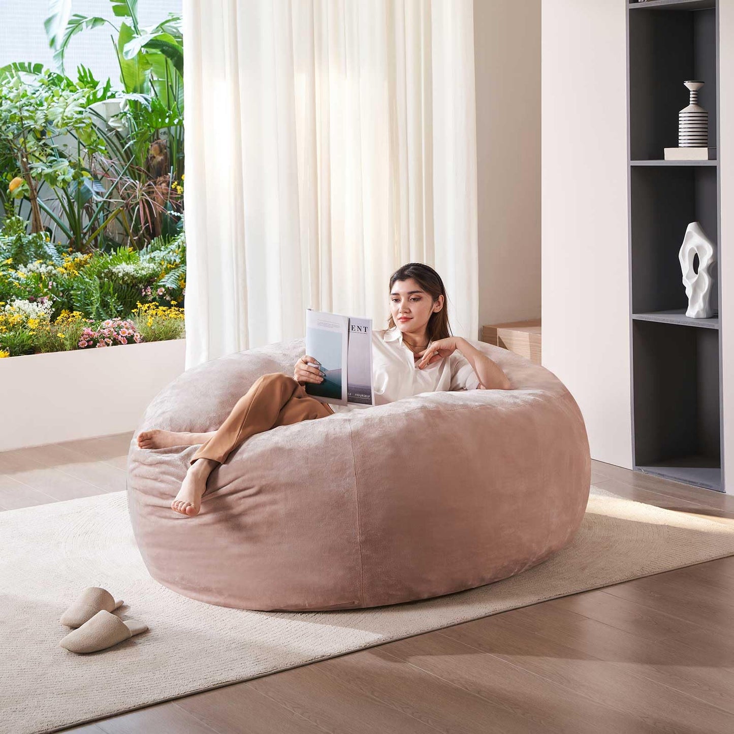 Big Bean Bag Chairs for Adults 6FT Bean Bag Chair with Filler Included Memory Foam Chair Super Soft Plush, Living Room Furniture, Suitable for bedrooms, Dorm Reading Lounge Chairs(Pink)