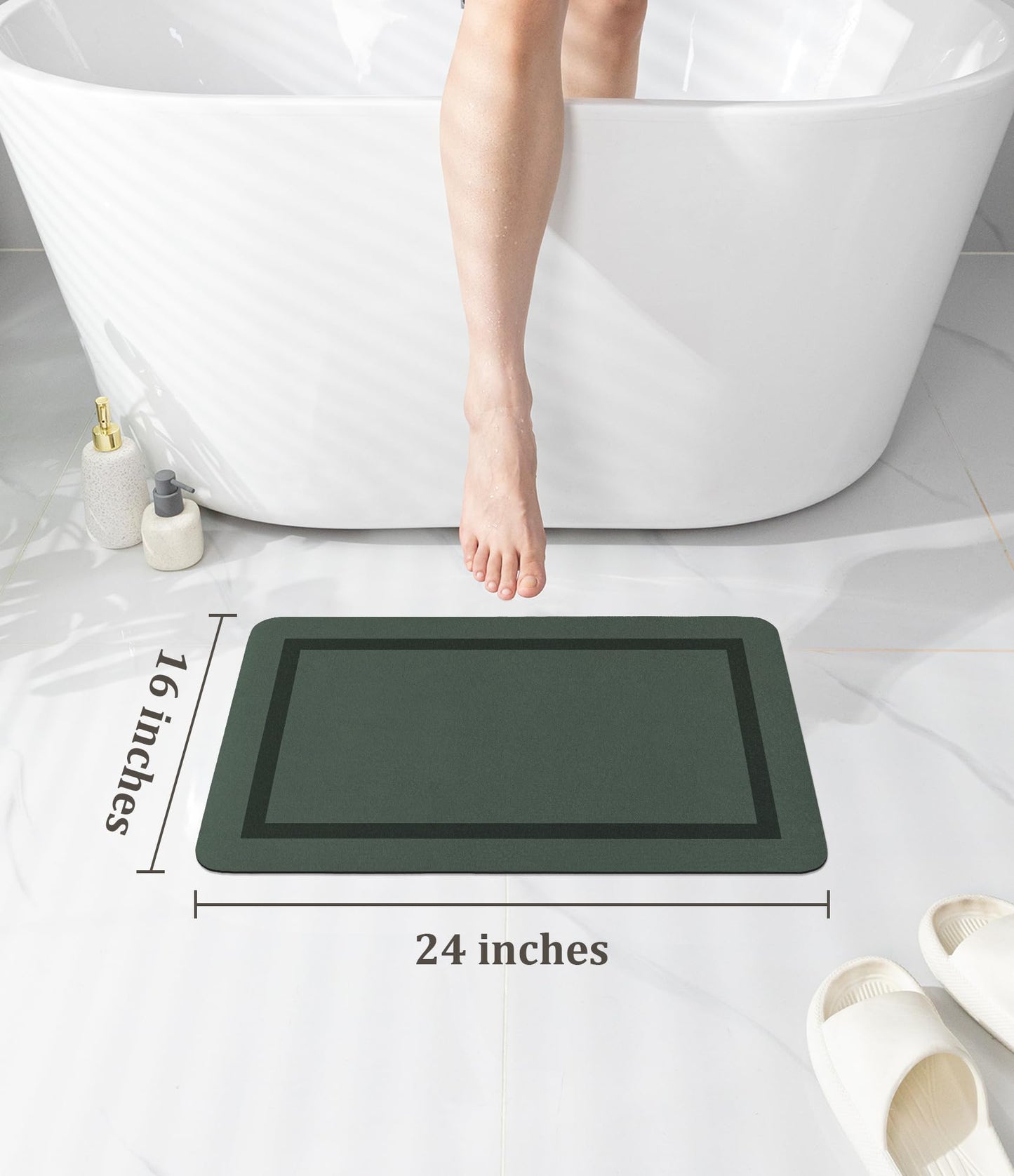 chakme Bathroom Mat Rugs 24x16, Ultra Thin Magic Mat Bath Rug Non Slip Bath Rugs Quick Dry Absorbent Bath Mats for Bathroom Floor, (Dark Green, 24"x16")