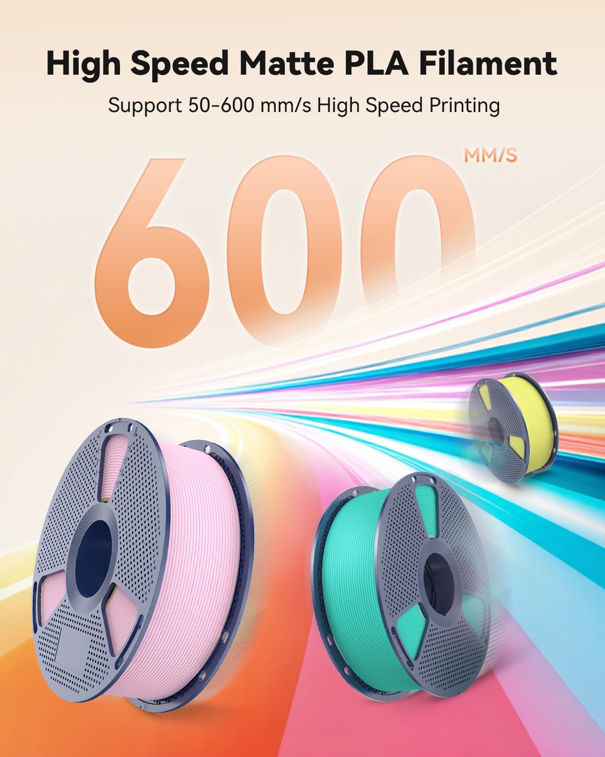 SUNLU High Speed Matte PLA Filament, Up to 600mm/s Fast 3D Printer Filament, Smooth Matte PLA Filament Fits Most FDM 3D Printers, 1KG Reusable Spool, Matte Black