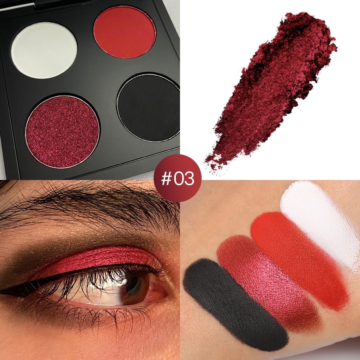 Afflano Gothic Red Makeup Eyeshadow Palette, Matte White Black Red Eye shadow, Ultra-Pigmented Chrome Red Glitter Eyeshadow, Int