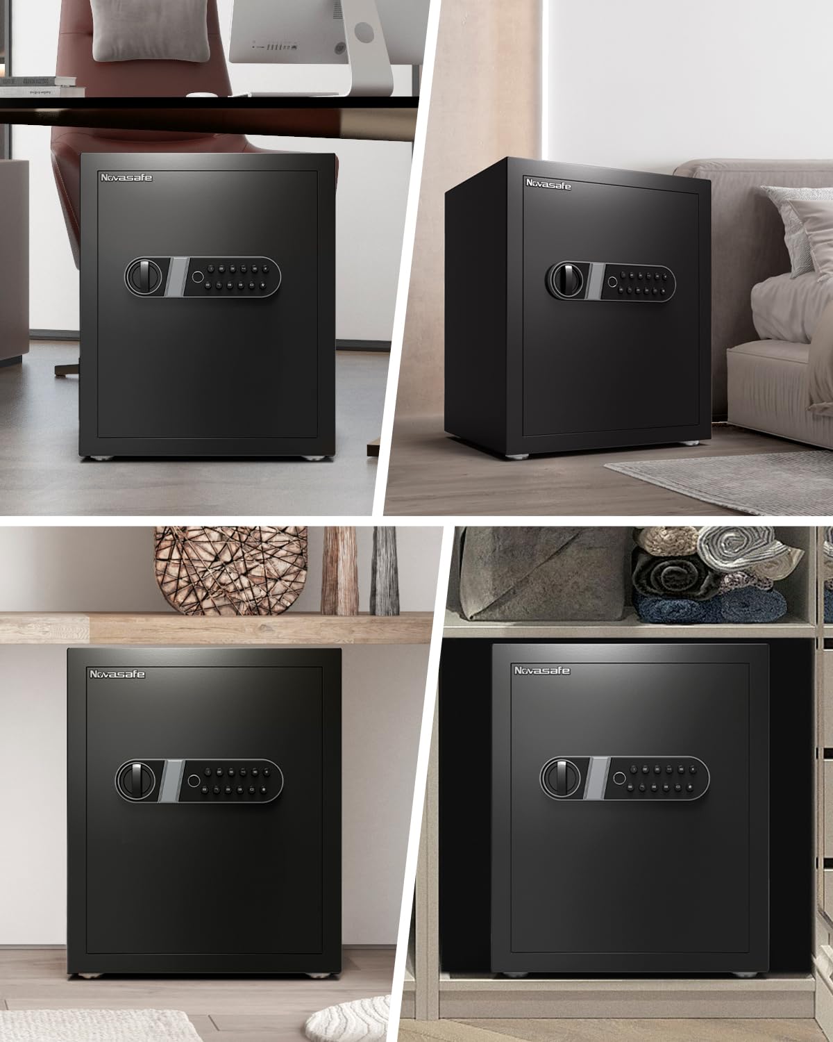 Biometric Safe, 2.0 Cu ft Fingerprint Home Safe Box with Fireproof Waterproof Bag & Key, Security Money Safe for Cash, Jewelry, Valuables, Digital Electronic Keypad, Dual Alarm System