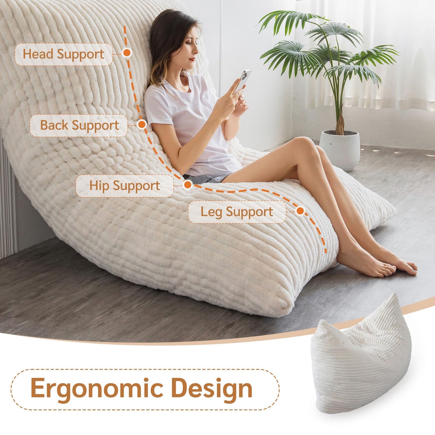BYBYME 3 in 1 Bean Bag Chairs, Bean Bag Bed for Adults High-Density Foam Filling, Convertible Sofa Bed Faux Fur, Giant Bean Bag Chairs for Adults