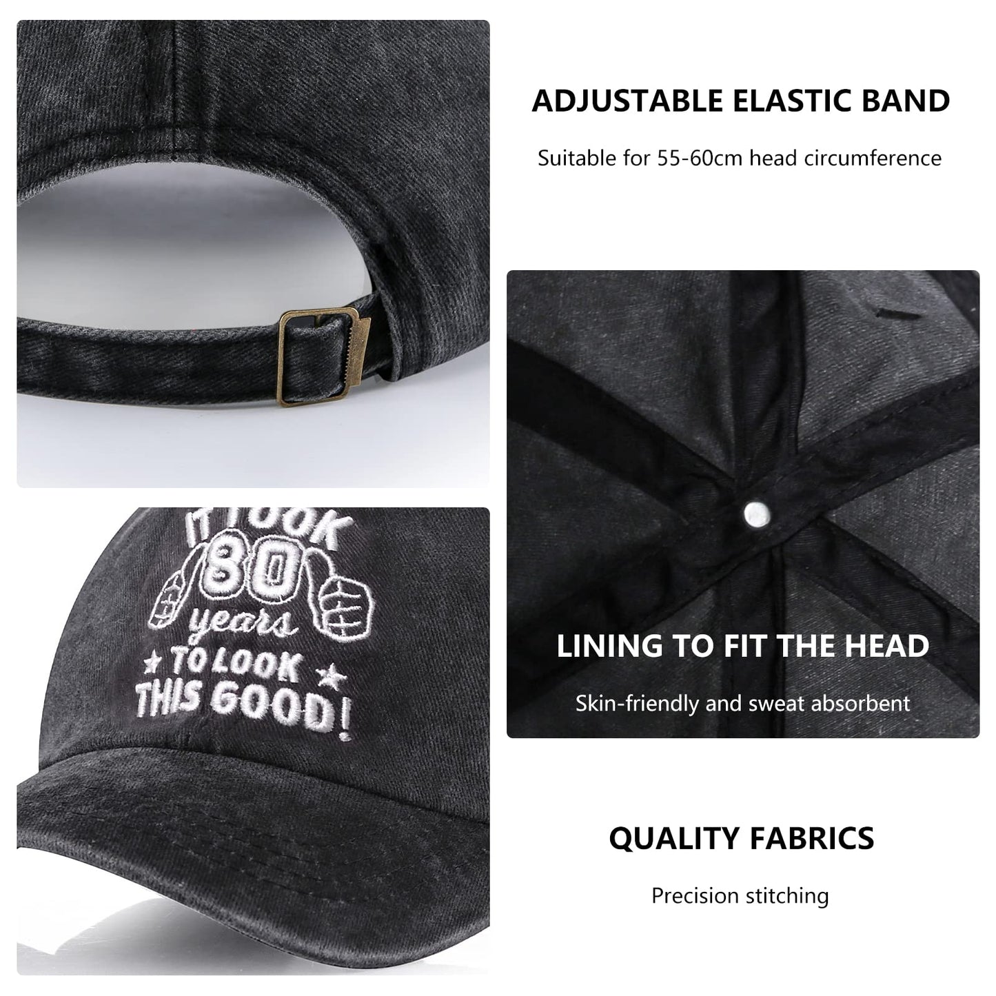 80th Birthday Gifts for Men Women, Vintage 80th Happy Birthday Gift Ideas Baseball Caps Adjustable, Funny 80 Year Old Washed Cotton Hats for Him Her Dad Mom Uncle Aunt Friends