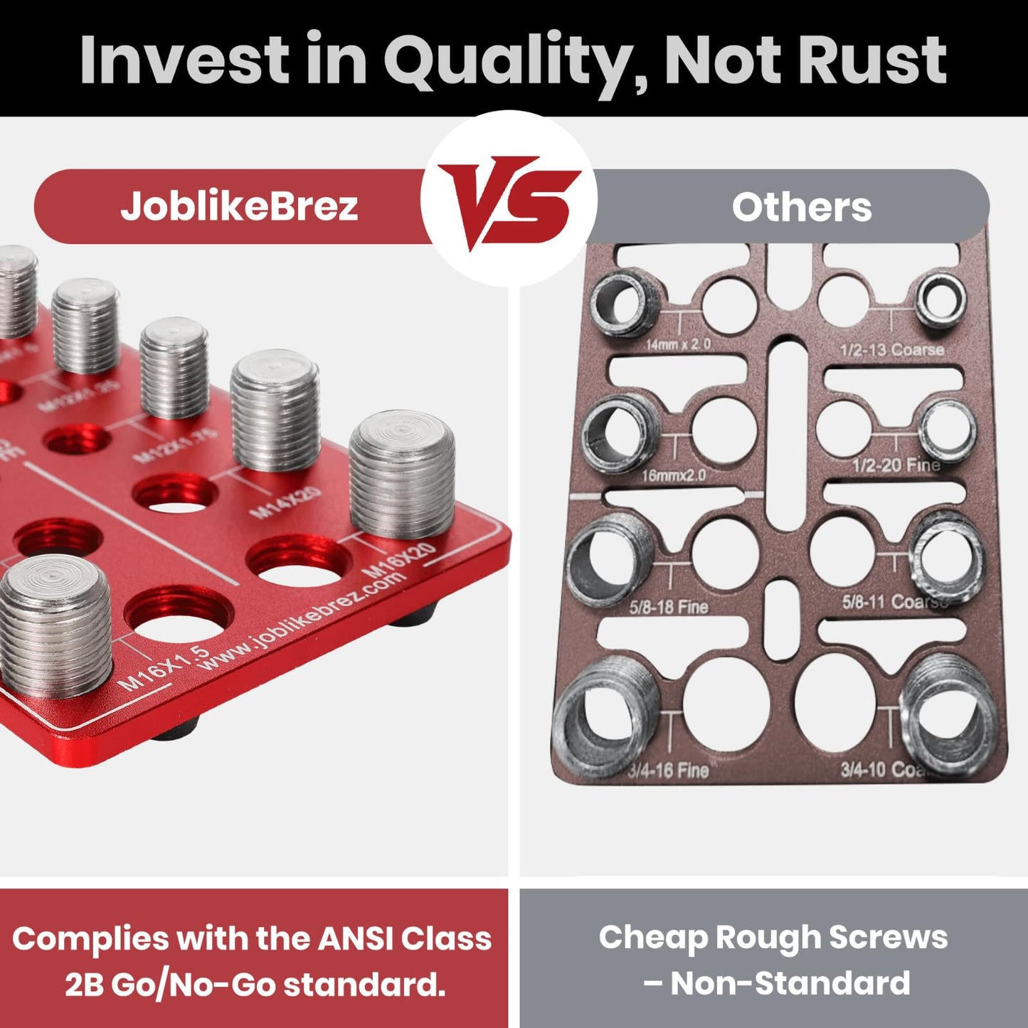 JoblikeBrez Thread Checker, 40 Nut and Bolt Thread Checker, Bolt Size and Thread Gauge 20 Standard & 20 Metric, Bolt Size Finder, Wall-Mountable Bolt Thread Identifier Gauge with Inch & CM Ruler