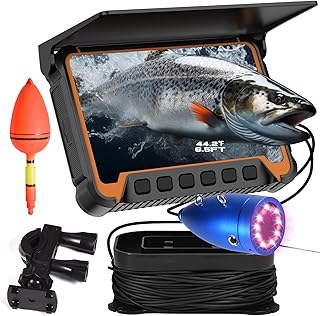 Underwater Fishing Camera w/Temp Depth Sensor,7" HD Fish Finder Camera 100ft Long Cable IR LED Night Vision Wide Angle Len...