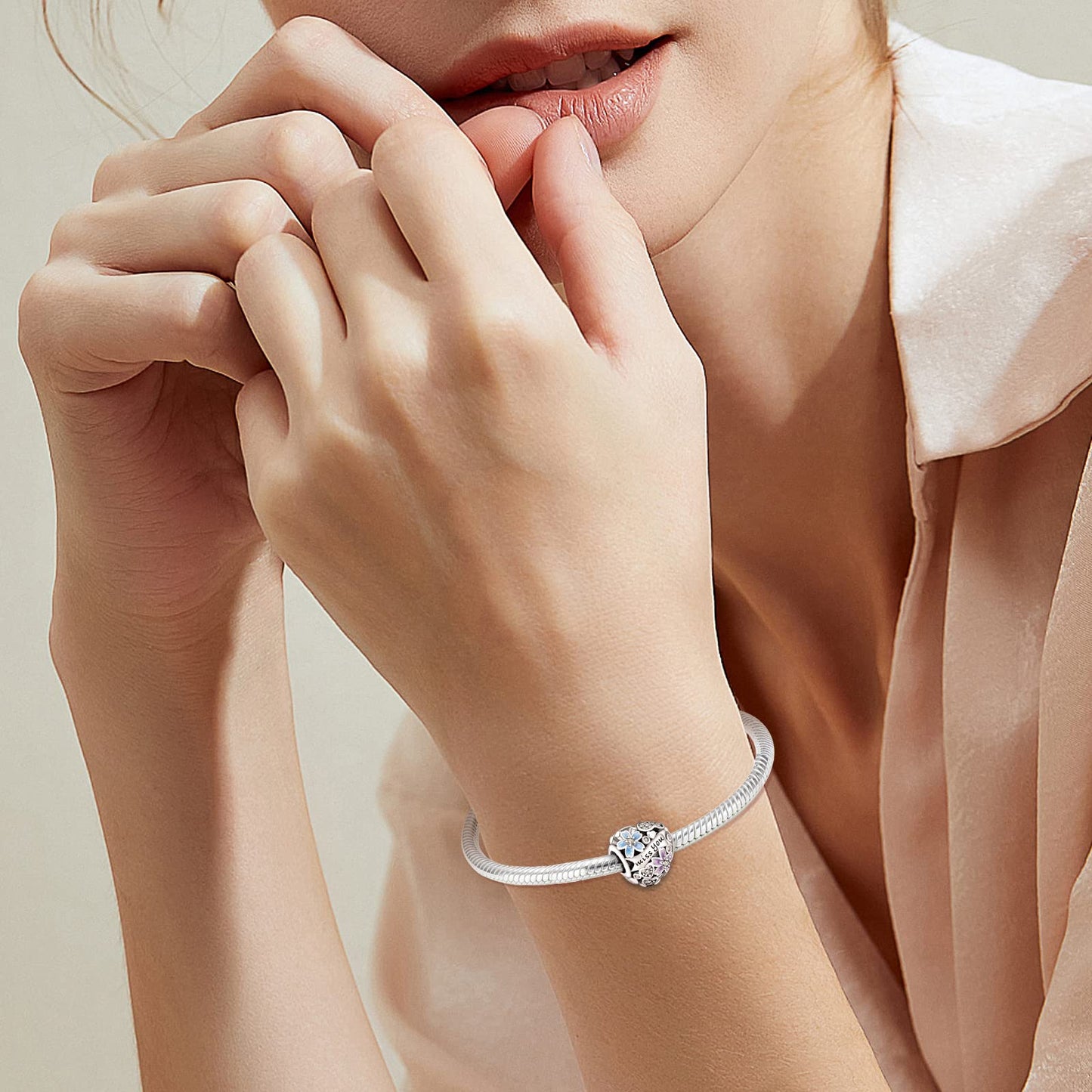 Annmors 925 Sterling Silver Charms fit Bracelets Necklaces Flowers Heart Miss You Beads with 5A Cubic Zirconia Christmas Valenti